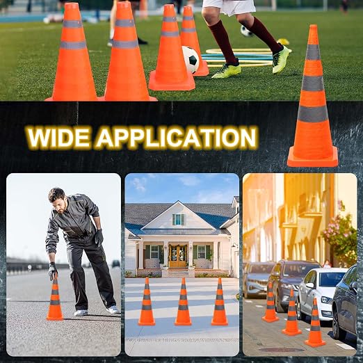 PATIKIL 35.5" 2 Pack Collapsible Traffic Cones, Orange Safety Cones Cones with Reflective Collar Caution Cones for Parking Lot Driving Training Practice Emergency Roadside Barrier