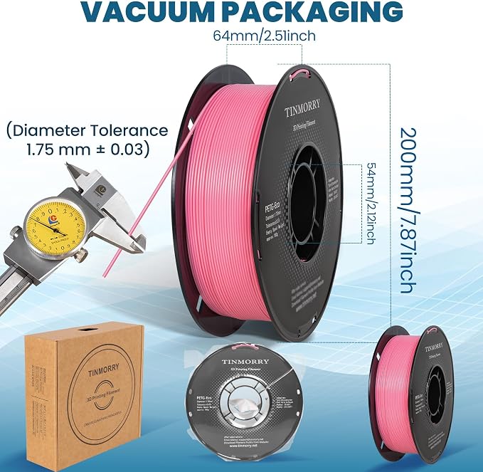 TINMORRY PETG Filament 1.75, Rapid PETG-Eco 3D Printer Filament, Compatible with Most FDM 3D Printers, 1 KG 1 Spool, Pink