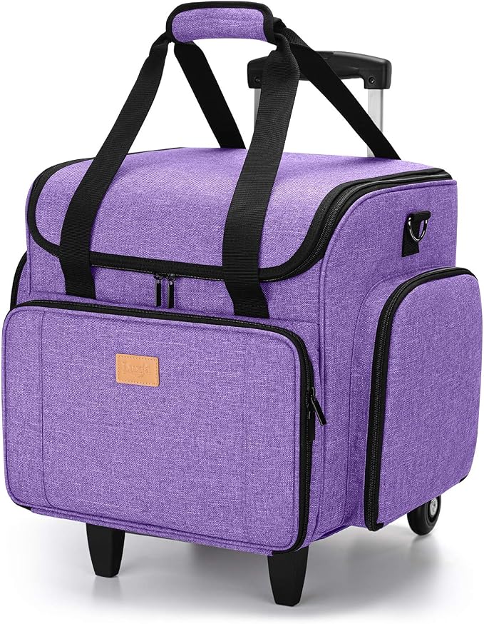 LUXJA Serger Case with Detachable Trolley Dolly, Bag with Removable Padding Pad (Fit for Most Standard Machines), Purple