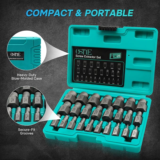 25Pcs Bolt Extractor Kit, Screw Extractor Set Hex Head, Multi-Spline Easy Out Bolt Extractor Tool, Removes Broken Stripped Screws Bolts, Cr-Mo