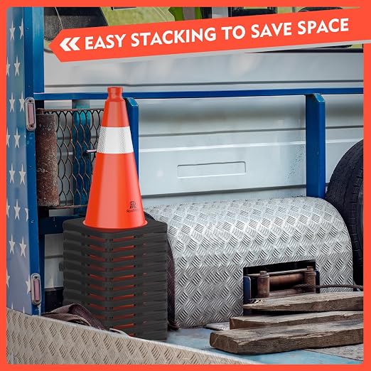 RoadHero 8 Pack Traffic Safety Cones 18 Inch, PVC Cone with Black Weighted Base, Orange Cones with Reflective Collar, Cones for Parking Lot, Construction Events, Road Safety