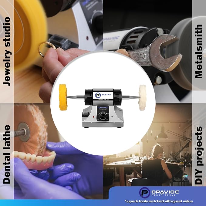 Jewelry Polisher - Adjustable Variable Speed Bench Buffer Polishing & Buffing Machine, Dental Buffer & Lathe - With Dust Collector Hood, Working Light & Filter for Jewelry, Silver and Metal Polishing