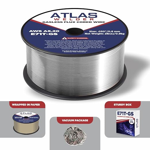 (3 Pack) ATLASWELDER Flux Core Welding Wire, E71T-GS .030 Inch 2LB, Gasless Mild Steel MIG Welding Wire with Low Spatter for All Position Welding