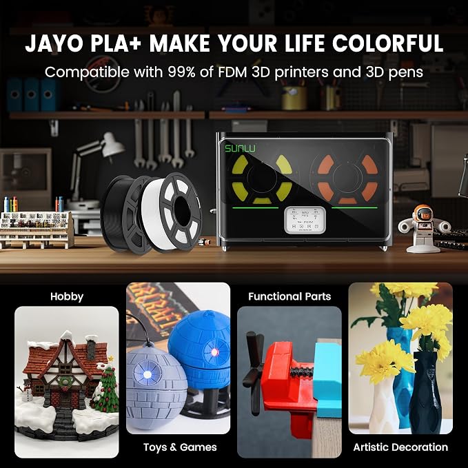 JAYO PLA+ Filament 1.75mm Green 1.1KG, PLA Plus 3D Printer Filament | Tougher and Stronger, Neatly Wound , Vacuum Sealed, Dimensional Accuracy +/- 0.02 mm, Fit Most FDM 3D Printers