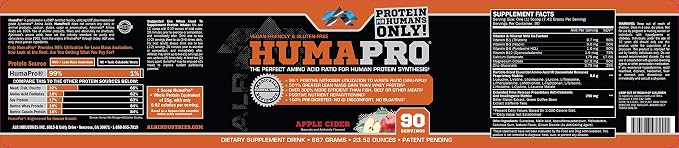 ALR Industries Humapro, Protein Matrix Formulated for Humans, Waste Less. Gain Lean Muscle, Apple Cider - 667g(23.52 oz)