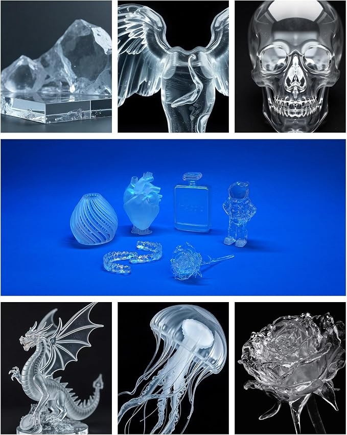 Inslogic High Clear 3D Printer Resin, Yellowing & Blue Tint Resistant, Highly Transparent & High Precision & High Stability, 405nm UV-Curing Resin for LCD/DLP/SLA 3D Printing (Clear, 1kg)