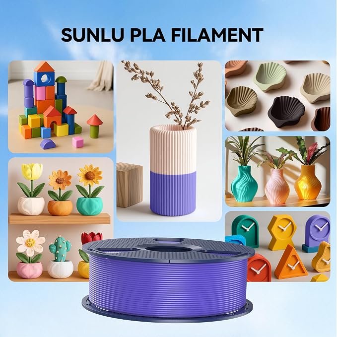 SUNLU Large Spool 3KG PLA Filament, 3D Printer Filament PLA 1.75mm, Less Stringing Good Layer Adhesion High Toughness, Big Roll Filament, 3kg Spool(6.6 lbs), Black