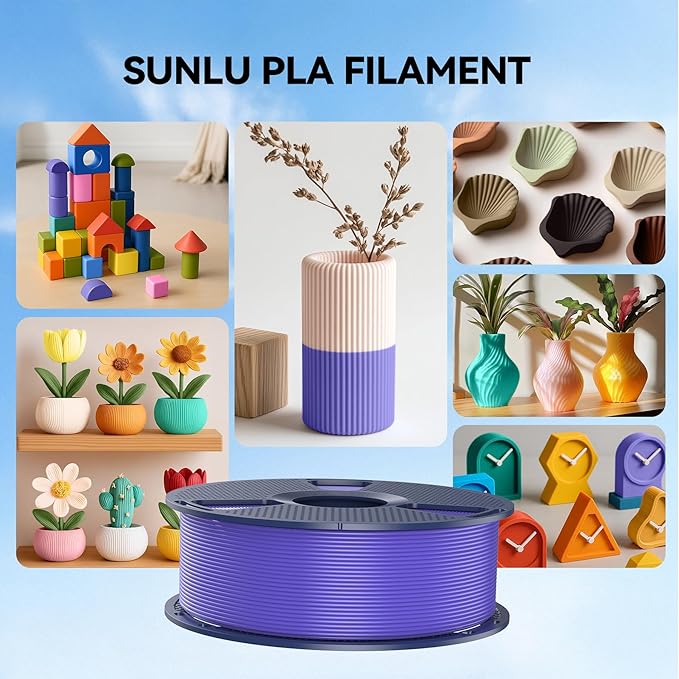 SUNLU 4kg PLA 3D Printer Filament Bundle Multicolor, Neatly Wound PLA Filament 1.75mm ±0.02mm, Individually Vacuum Packed, 4kg in Total, 1kg per Spool, 4 Pack, Red+Klein Blue+Green+Yellow