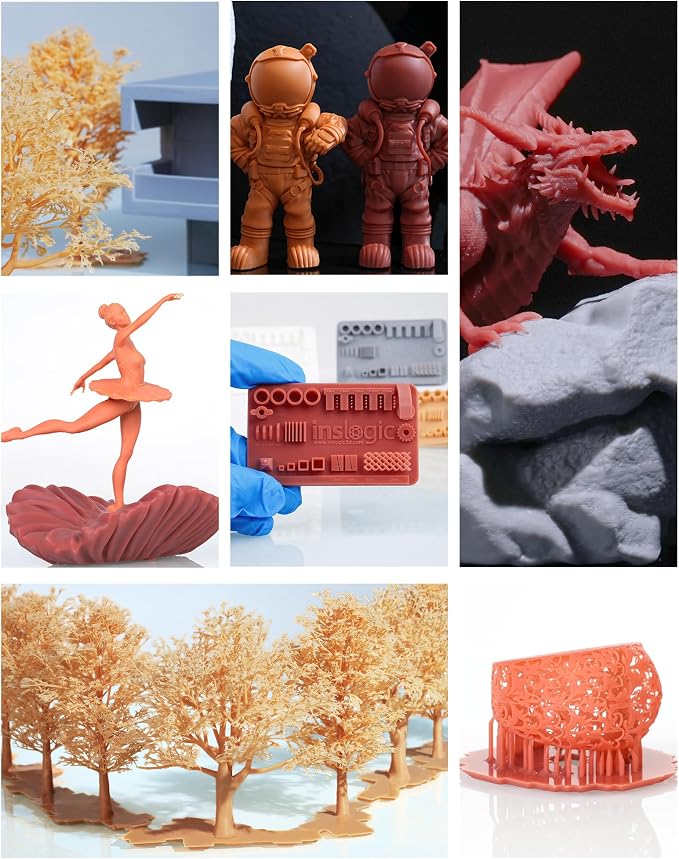 Inslogic 14K High Detail 3D Printer Resin, Smooth Matte Finish with Fine Detail for Miniatures, Low Shrinkage, No Cracking, 405nm UV-Curing Resin for LCD, DLP, SLA 3D Printing (Dark Gray, 1kg)