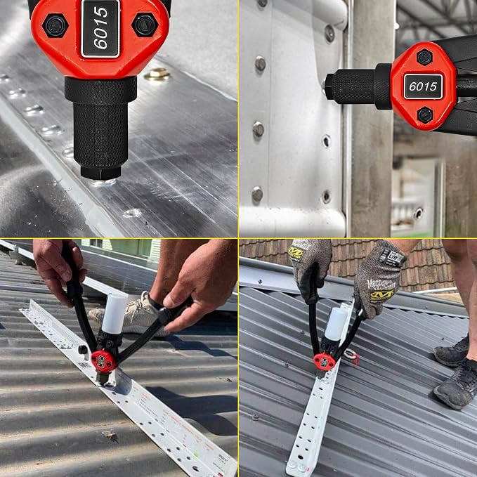 Dual Function Rivet Gun Kit Rivet Nut Tool Including 305 PCS Rivet Nuts 15 Mandrels 100 PCS Blind Rivets 5 Rivet Nozzles, Multi-Purpose