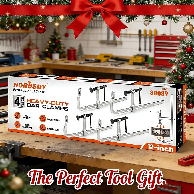 HORUSDY 4-Pack 12-Inch Bar Clamp Set, Light Duty Drop Forged Steel F Clamps, Max 450 lb Load Capacity, Smooth Adjustment Strong Grip for Welding, Woodworking, Metalworking, DIY & Crafts