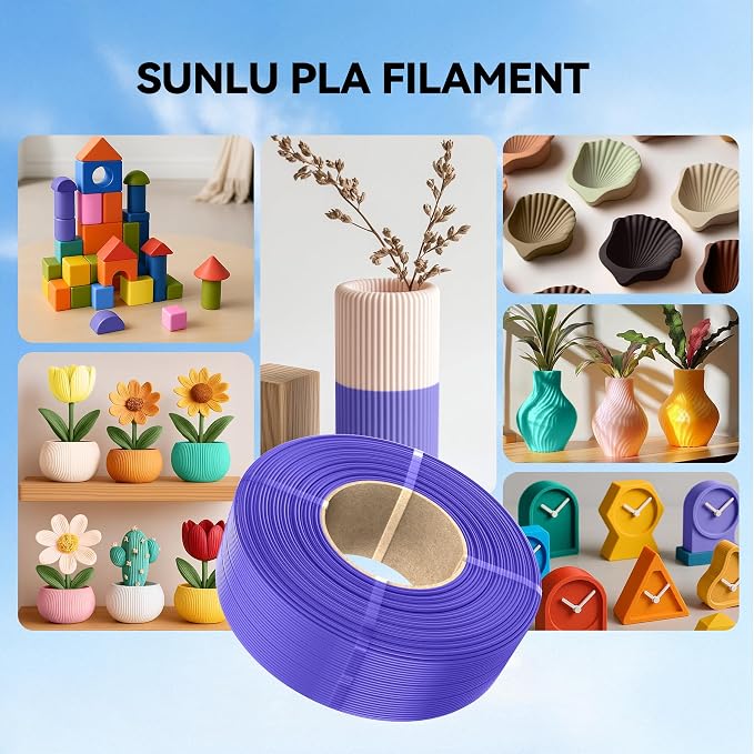 SUNLU Filament Refill 1.75mm,Sunny Orange+Yellow+Green+Lavender Purple | pla Refill 4kg,Suitable for Bambu Lab Filament and SUNLU Reusable spools,Dimensional Accuracy +/- 0.02 mm.