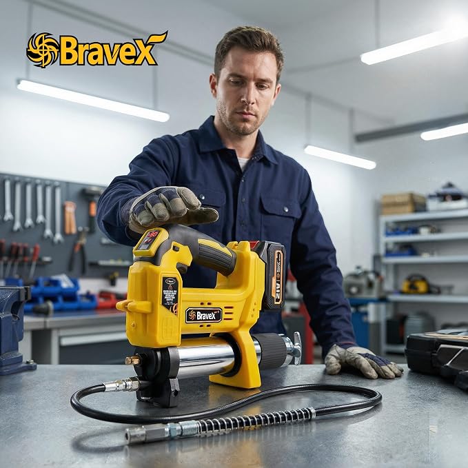 Bravex Electric Grease Gun, Battery Powered 12,000 PSI Cordless Grease Gun, 40” High Pressure Long Hose W/Quick Release Coupler Rechargeable Battery Pack