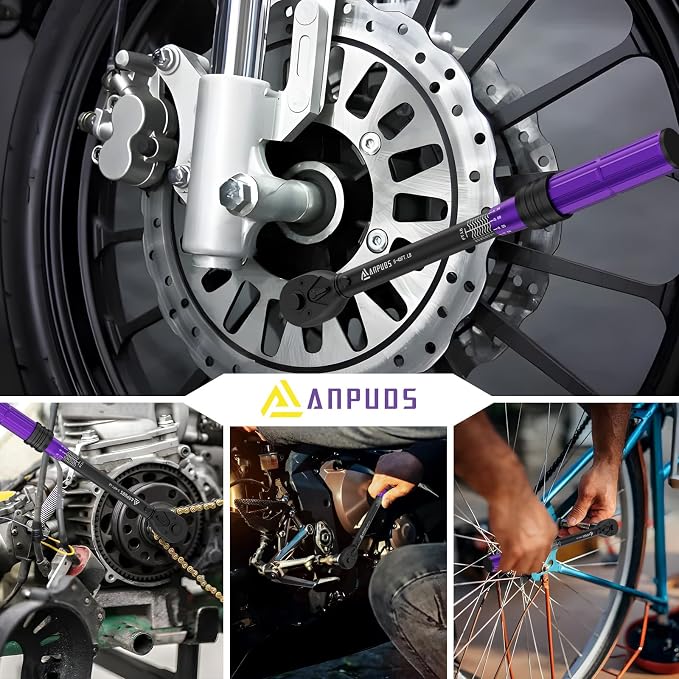 ANPUDS 3/8 Inch Drive Click Torque Wrench, 5-45 Ft-Lb/6.8-61Nm | Dual Direction, ±3% Accuracy, 72 Tooth, Lightweight Aluminum Torque Wrench for Bicycle, Moto and Car Spark Plug Repair