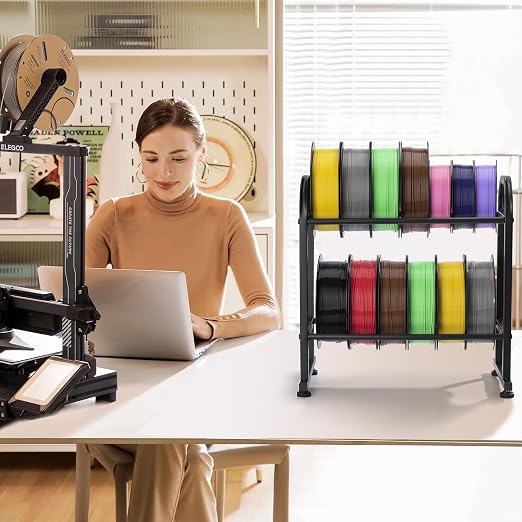 facka 3D Printer Filament Storage Rack,2-Tier Metal Filament Spool Holder | Desktop Filament Organizer Shelf for 1kg PLA, ABS, TPU, PETG Rolls, Home Office, Studio, Workshop, 3D Printing Workspace