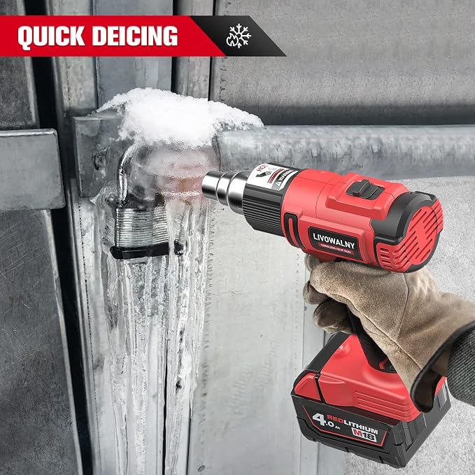 LIVOWALNY Cordless Heat Gun Compatible with Milwaukee 18V Battery (Tool Only), 350W Hot Air Gun I: 300℃(572°F),II: 550℃(1022°F) Dual Temperature Control Battery Powered Heat Gun Kit for Shrink Tubing