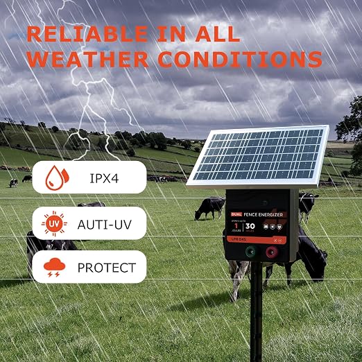 30 Miles Solar Electric Fence Charger, 1 Joule Portable Solar Fence Charger, Solar Electric Fence Kit, with 10W Solar Panel for Livestock, Preventing Predators from Intruding