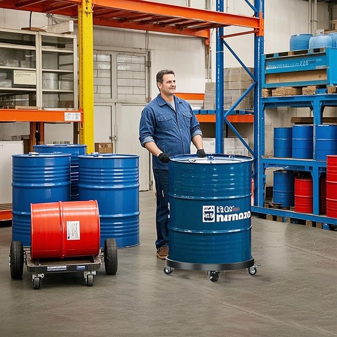 Heavy Duty 55 Gallon Drum Dolly - 2000LB Capacity Stainless Steel Barrel Cart w/4 Swivel Casters | Industrial Warehouse Drum Mover | Non-Tip Design & Steel Frame