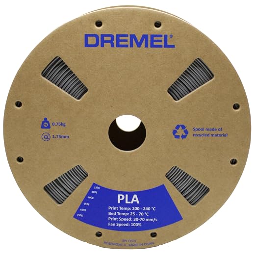 Dremel DigiLab PLA-SIL-01 3D Printer Filament, 1.75 mm Diameter, 0.75 kg Spool Weight, Color Silver, RFID Enabled, New Formula and 50 Percent More per Spool