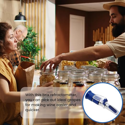 0-90% Brix Refractometer Test Sugar Content in Food Handheld Refractometer with ATC Sugar Refractometer for Cutting Fluid, Fruit, Canned Food (Made of Copper Not Cheap Aluminum)