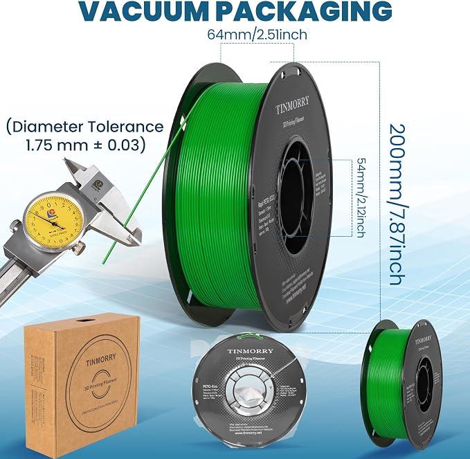 TINMORRY PETG Filament 1.75, Rapid PETG-Eco 3D Printer Filament, Compatible with Most FDM 3D Printers, 1 KG 1 Spool, Green