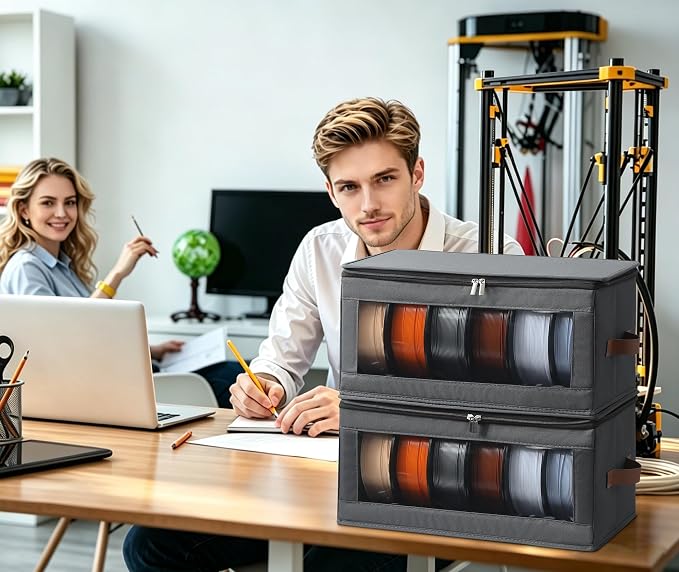 Qozary Filament Storage Box - 4 Pack 3D Printer Filament Storage Containers with Desiccants, Holds Up to 24 Rolls, 3D Printing Accessories Holder Rack for Home, Office Workshop, Studio