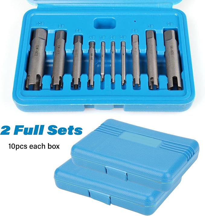 20 Pcs Tap Extractor Set, 3 & 4 Flute M4-M24 Stripped Screw Extractor Set, HSS Broken Bolt Extractor Kit for Easy Out Stripped Screws Broken Bolts Remover (2 Boxes)