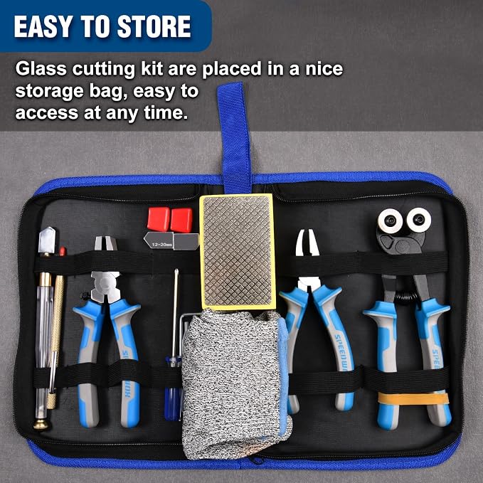 SPEEDWOX 14Pcs Premium Glass Running Breaking Pliers and Class Cutter Tools Kit Breaker Grozer Pliers Heavy Duty Glasses Cutting Tool with Rubber Tip Work Great for Stained Glasses, Tiles, Mosaic