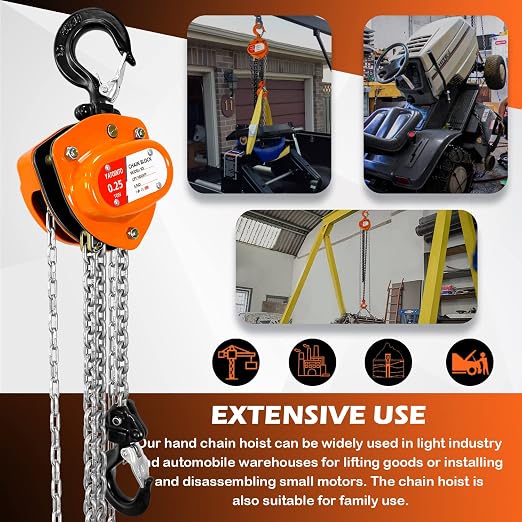 YATOINTO Chain Hoist 1/4 Ton (550Lbs) Capacity | Mini Hand Chain Hoist 10FT | Manual Chain Block Hoist 10.2" Headroom | Industrial Grade Steel Structures for Garages Warehouse Automotive Machinery