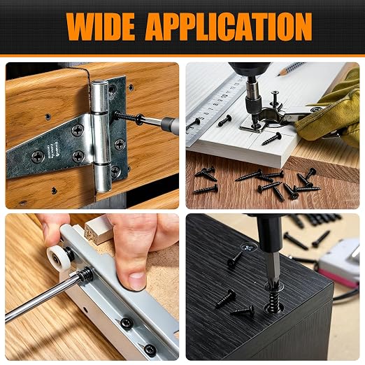 Dianrui 1020 PCS High Hardness Wood Screws Assortment Kit, #6#8 Drywall Screws, Assorted Black Wood Screws, Phillips Flat Head Screw Set-13 Sizes (5/8",3/4",1",1-1/4",1-1/2",2",2-3/4")