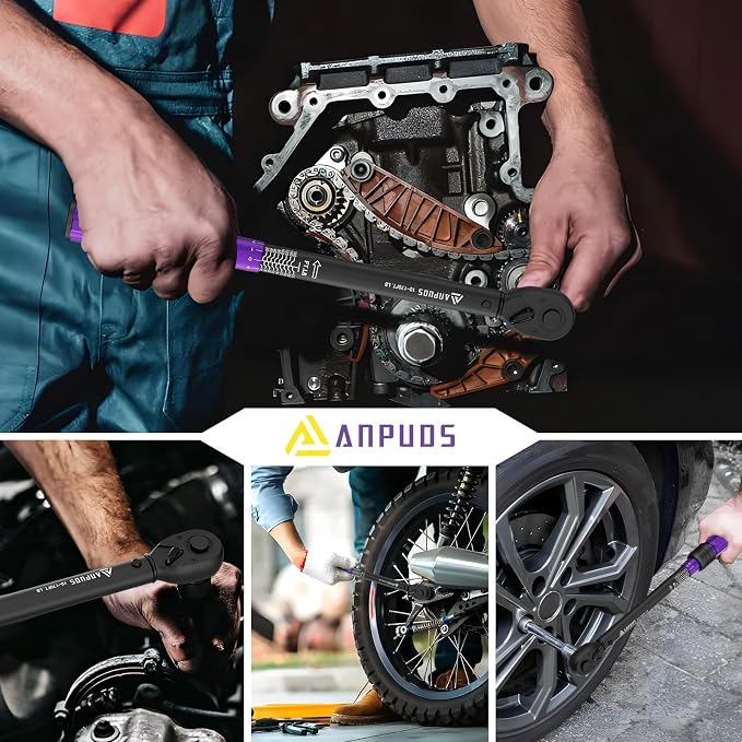 ANPUDS 1/2 Inch Drive Click Torque Wrench,10-170 Ft-Lb/13.6-230.5 Nm | Dual-direction Adjustable Torque Wrench with Dual Range Scales, 72 Tooth, ±3% High Precision for Moto, Car Maintenance