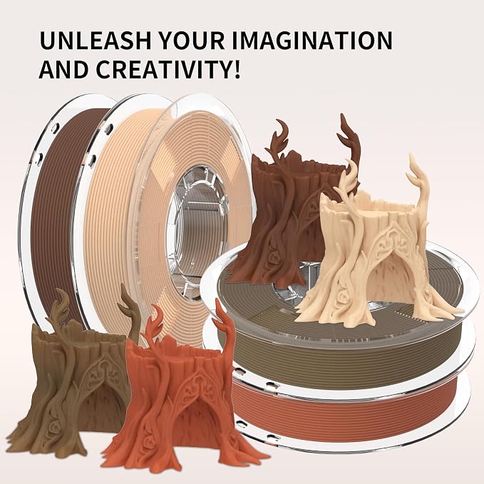 RAMBERY 250gX4 Wood PLA Printer Filament Bundle 1.75mm 3D Printing Filament Real Wood Fibers Added Fit Most Printers, Total 1kg, 2.2 lbs