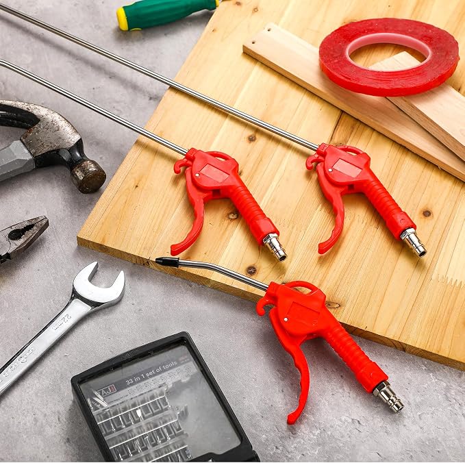 MorningRo 6 Pcs Air Blow Gun Kit with 19", 11", and 4" Pistol Grip Air Blow Gun Tools Compressor Nozzle for Industrial Household Car Detail Mechanics (Red)
