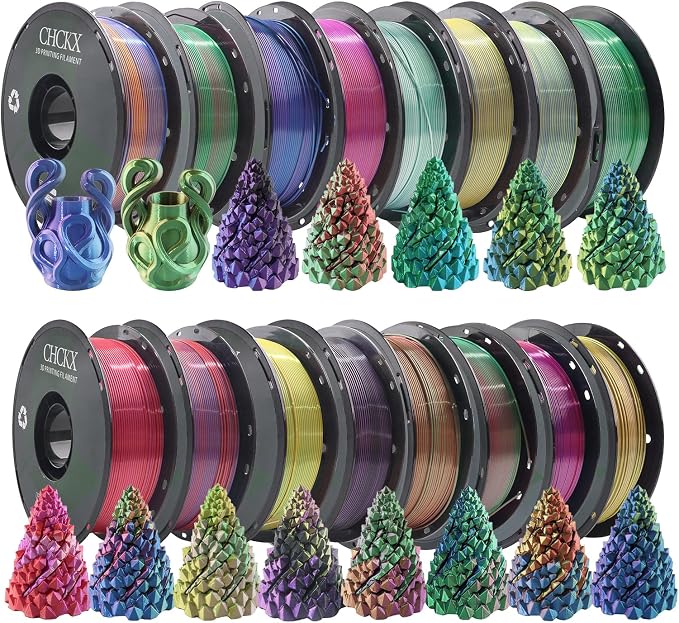 16 Pack PLA Filament Bundle, Silk Tricolor PLA Filament 16 Rolls, 1kg Spool(2.2lbs),1.75 mm, Dimensional Accuracy +/- 0.02mm, 16 Different Triple Colors