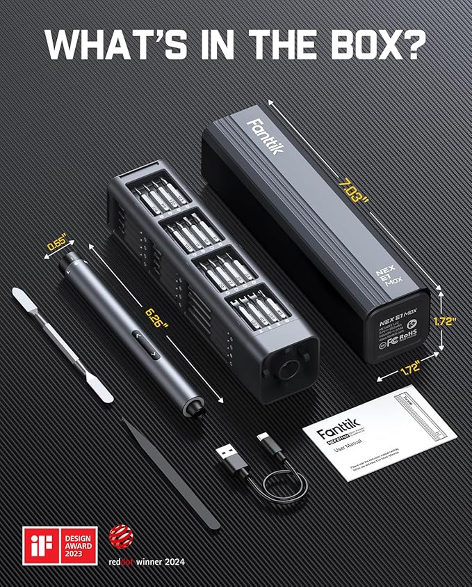 Fanttik E1 Max Electric Screwdriver, Mini Precision Screwdriver Set, 50 Magnetic Bits, Magnetic Storage, 5/32‘’Hex, Repair Tool Kit for Electronics Phone Camera Laptop Watch for Dad