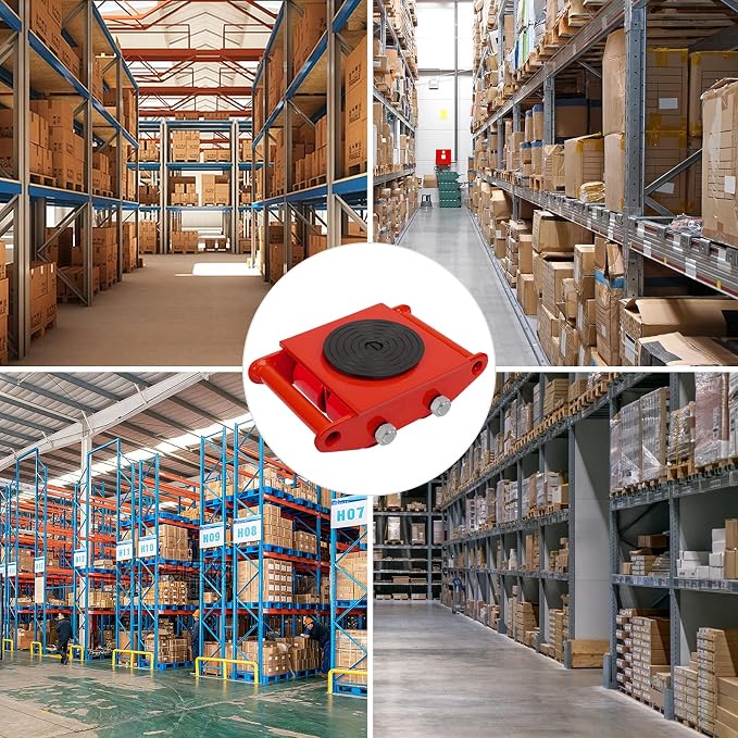6T Machinery Skate Dolly with 360° Rotation Cap for Heavy Duty Moving | Carbon Steel 13200lbs Heavy Duty Machine Dolly Skate for Industrial Moving Equipment Red 1pc PU Rollers