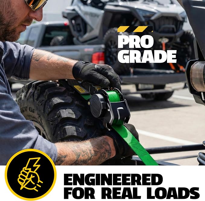AUGO Retractable Ratchet Straps | 4 Heavy Duty Self Retractable Tie Down Straps with Soft Loops & Storage Bag for Motorcycle, Truck, Trailer, Cargo Van | 1200 Lb Break Strength 1' x 10'