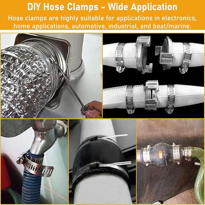 Hose Clamps Stainless Steel, Large Worm Gear Duct Pipe Hose Clamp Assortment Kit, Band Fittings Strap, 32.81FT Adjustable Metal Bolt with 20 Stronger Fasteners Screw for Plumbing Auto Tube Fuel Line