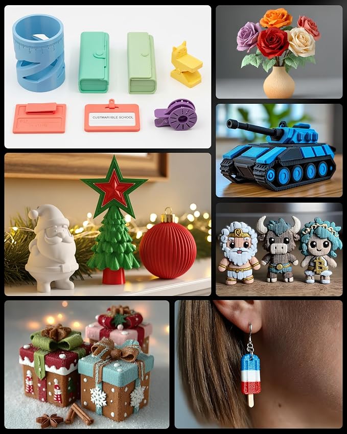 TECBEARS PETG Filament Bundle, 250g/Spool, 16 Color, 4kg in Total, Black+White+Gray+Olive Green+Red+Pink+Orange+Blue+Cyan+Green+Yellow+Beige+Purple+Transparent+Coffee+Sliver