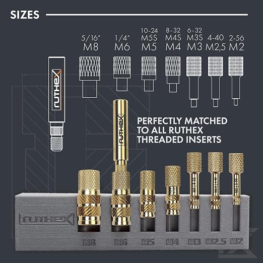ruthex Bundle - Threaded Inserts M2 + M3 + M4 + M5 Assortment Box + ruthex 7X Soldering Tips/Heat-Set Insert Tips for Inserts in Plastic Parts and 3D Printer Parts