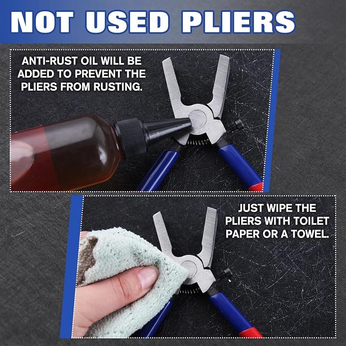 6 Inch Glass Pliers with Rubber Tips Flat Jaw Key Fob Pliers Stained Glass Tools Mosaics Breaking Tool with Adjustable Screw for Key Fob Hardware Install and Stained Glass Work