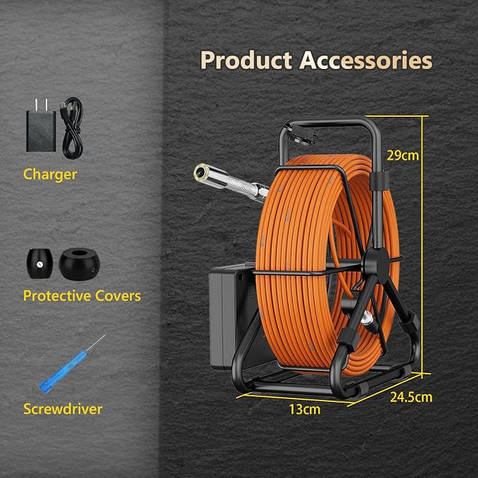 Sewer Camera 100ft/30m, 17mm Plumbing Snake Borescope with 8pcs LEDs Light, 4.3" Screen 1000TVL Pipe Inspection Camera with 8500mAh Battery Without Recorder