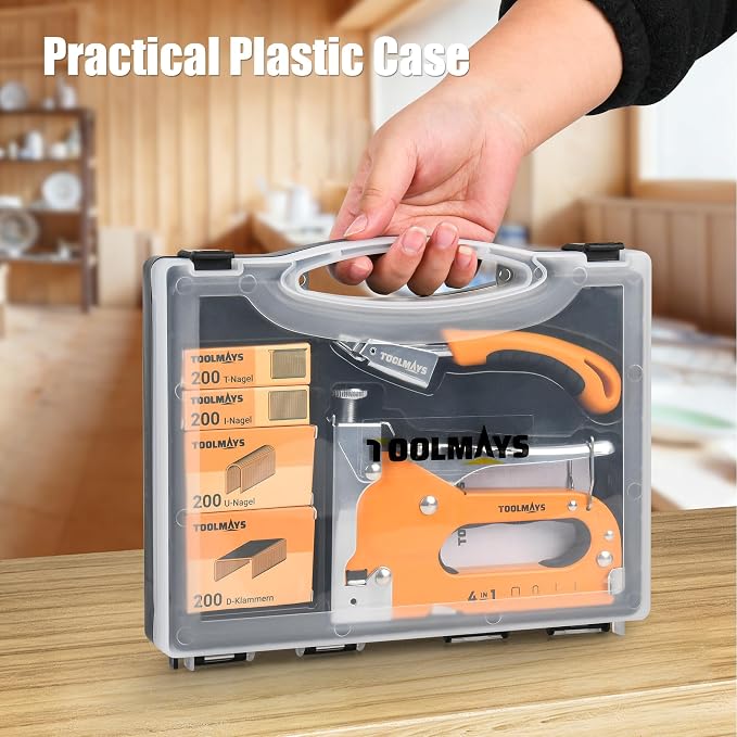 4-in-1 Staple Gun, Heavy Duty Stapler with 800 Staples and Staple Remover, Adjustable Force Upholstery Staple Gun for Wood, Furniture, Crafts, DIY, Cable, Carpet