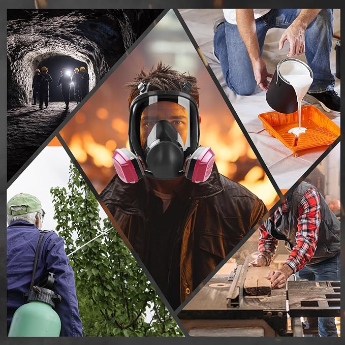 Full Face Respirator Mask with Fliter, Reusable Gas Mask Against Gases, Dust, Organic Vapor, for Spray Paint Chemicals Epoxy Resin Welding Sanding