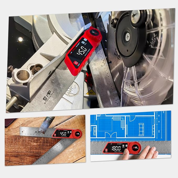S&F STEAD & FAST Digital Angle Finder Tool with Case, 7” / 200mm Stainless Steel Miter Saw Protractor, Angle Gauge - XL White LED Display, ±0.2° Accuracy for Woodworking, Construction, Fabrication
