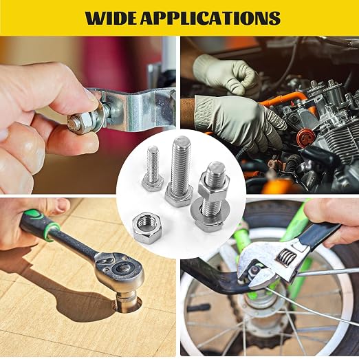 260PCS Hex Bolts and Nuts Assortment Kit,1/4-20, 5/16-18, 3/8-16 Hex Head Bolt Nut and Flat & Spring Washers Assorted,304 Stainless Steel, Fully Threaded