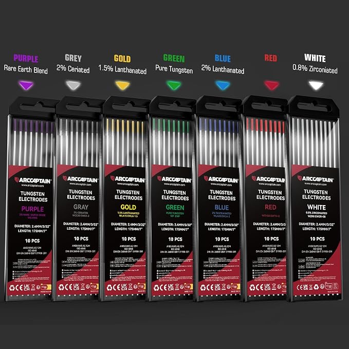 ARCCAPTAIN TIG Tungsten, TIG Welding Tungsten Electrode Red - 5pc 1/16" x 7" & 5pc 3/32" x 7" (WT20/EWth-2)