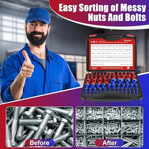 64Pcs Thread Checker, Nut and Bolt Thread Checker, 36 Inch & 28 Metric Box Set Thread Gauge, Thread Checker Standard and Metric Suitable for Size Checker of Bolts or Nuts in Narrow Areas