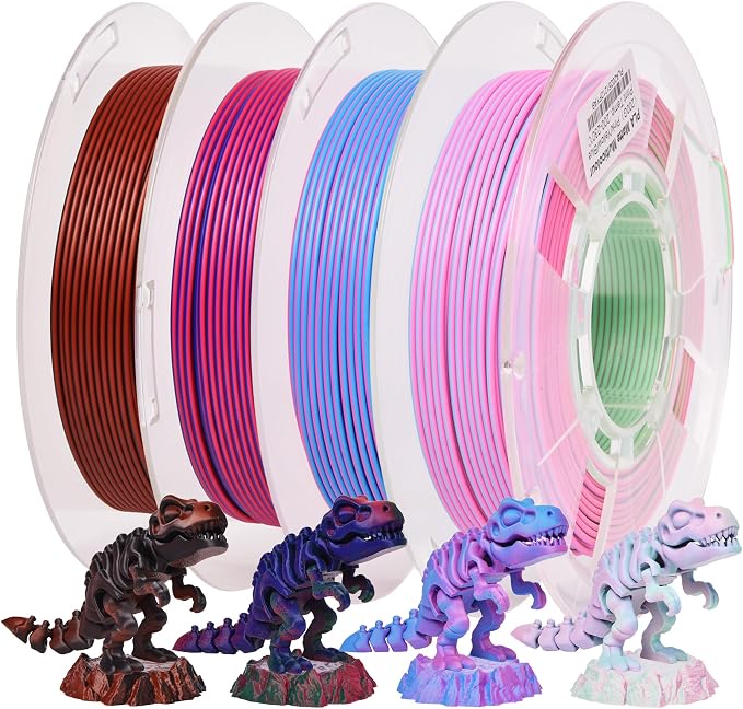 RAMBERY Matte Tri Color & Dual Color 3D Printer Filament Bundle, Multi Color Change by Angle PLA Filament 1.75mm+ /- 0.02mm, 200gX4 Spools