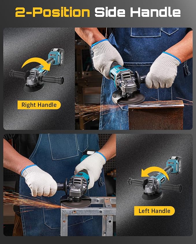 SEESII Cordless Angle Grinder 4-1/2 Inch, 21V Brushless Battery Grinder Tool with 2X 4.0Ah Batteries, 10000RPM for Metal Cutting, Grinding, Polishing, Rust Removal (Blue)